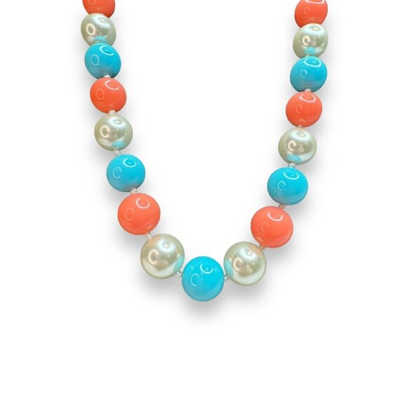 Nolan Miller Glass Teal Lucite Peach Faux Pearl Necklace 18”-20” - Picture 2 of 6